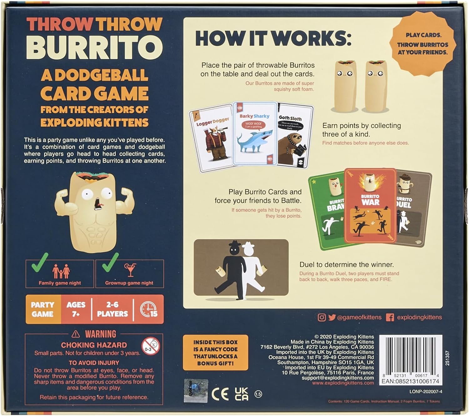 Throw Throw Burrito by Exploding Kittens - A Dodgeball Card Game - Family-Friendly Party Games - for Adults, Teens & Kids - 2-6 Players