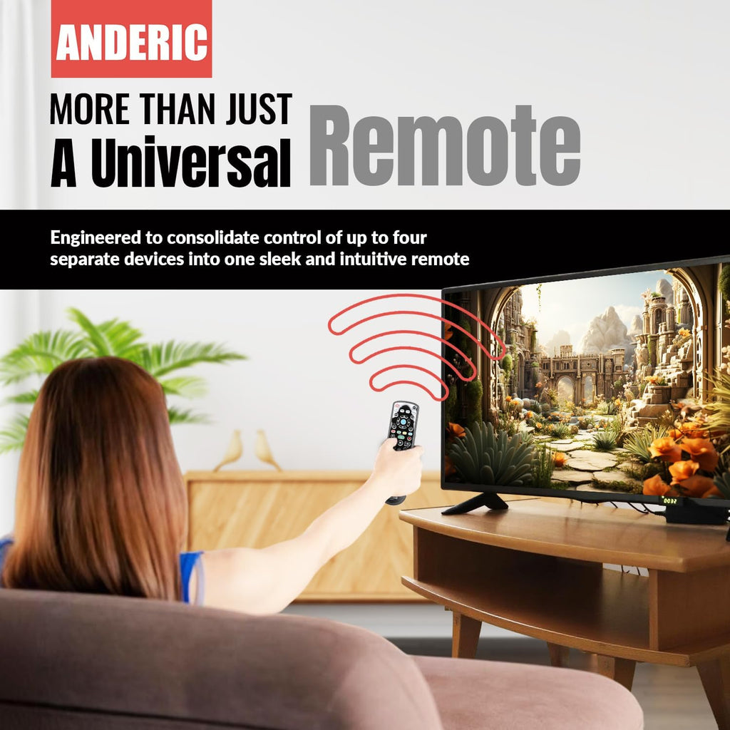 Anderic RRU401.7 4-Device Universal Remote Control with Backlight, Macro and Learning for TV, Cable, Streaming, DVD and more